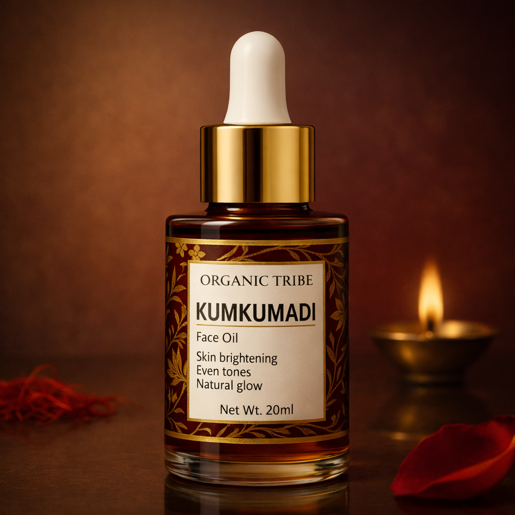Organic Tribe Kumkumadi Face Oil made with authentic Ayurvedic kumkumadi oil for skin brightening and glow