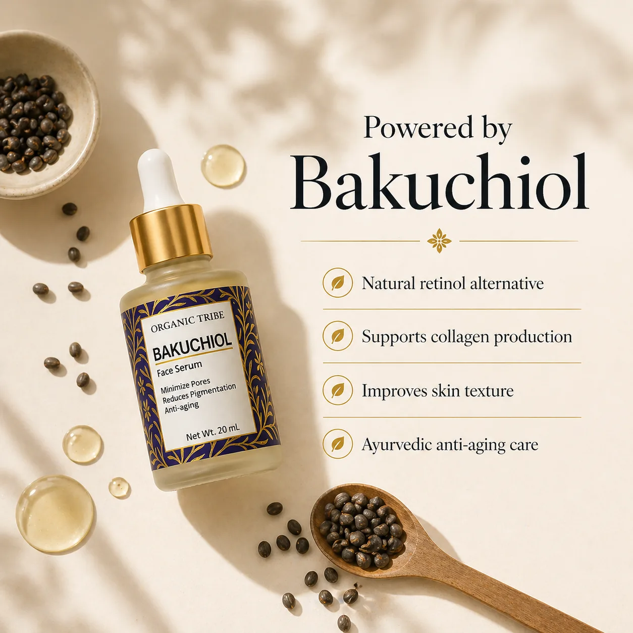 Bakuchiol Face Serum , powered by bakuchiol- Organic