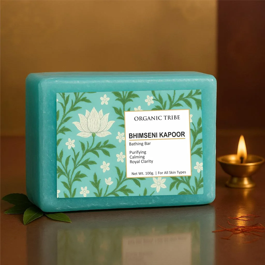 Organic Tribe Bhimseni Kapoor Soap made with natural bhimseni kapoor for cooling cleanse and skin freshness