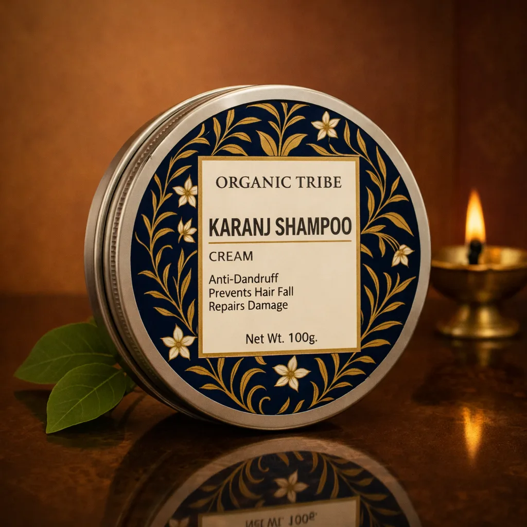 Organic Tribe Karanj Shampoo Cream made with Ayurvedic karanj oil for gentle cleansing and healthy scalp care