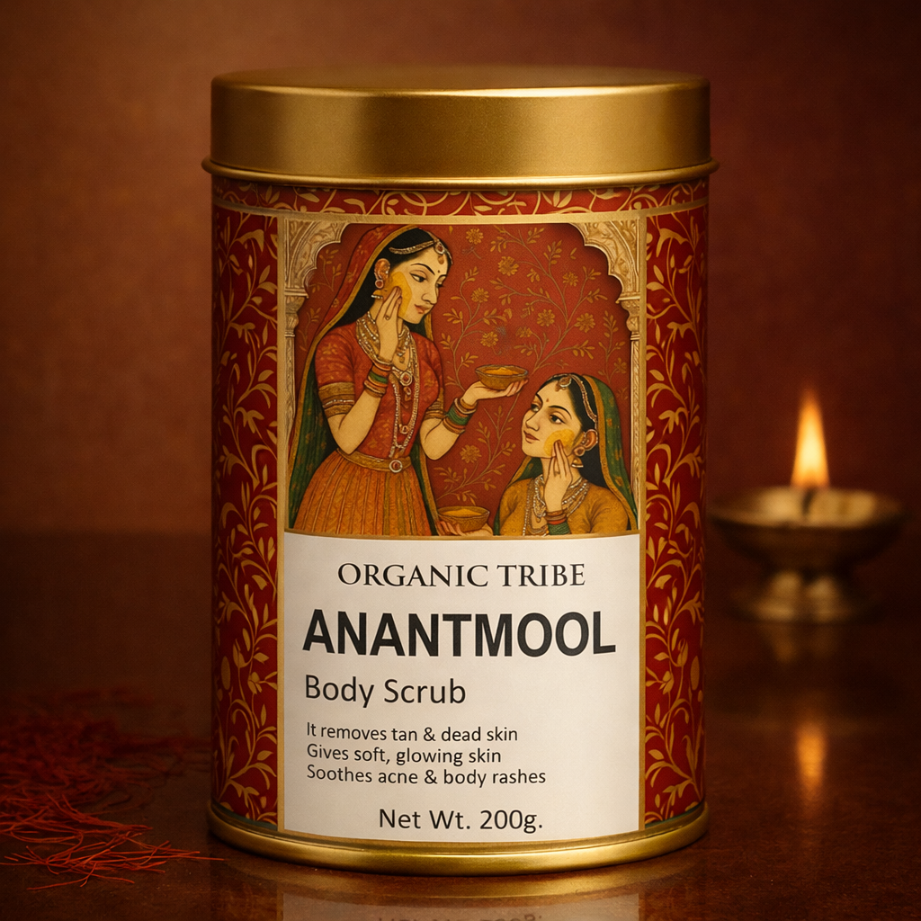 Organic Tribe Anantmool Body Scrub with Ayurvedic herbs for gentle exfoliation and skin detox