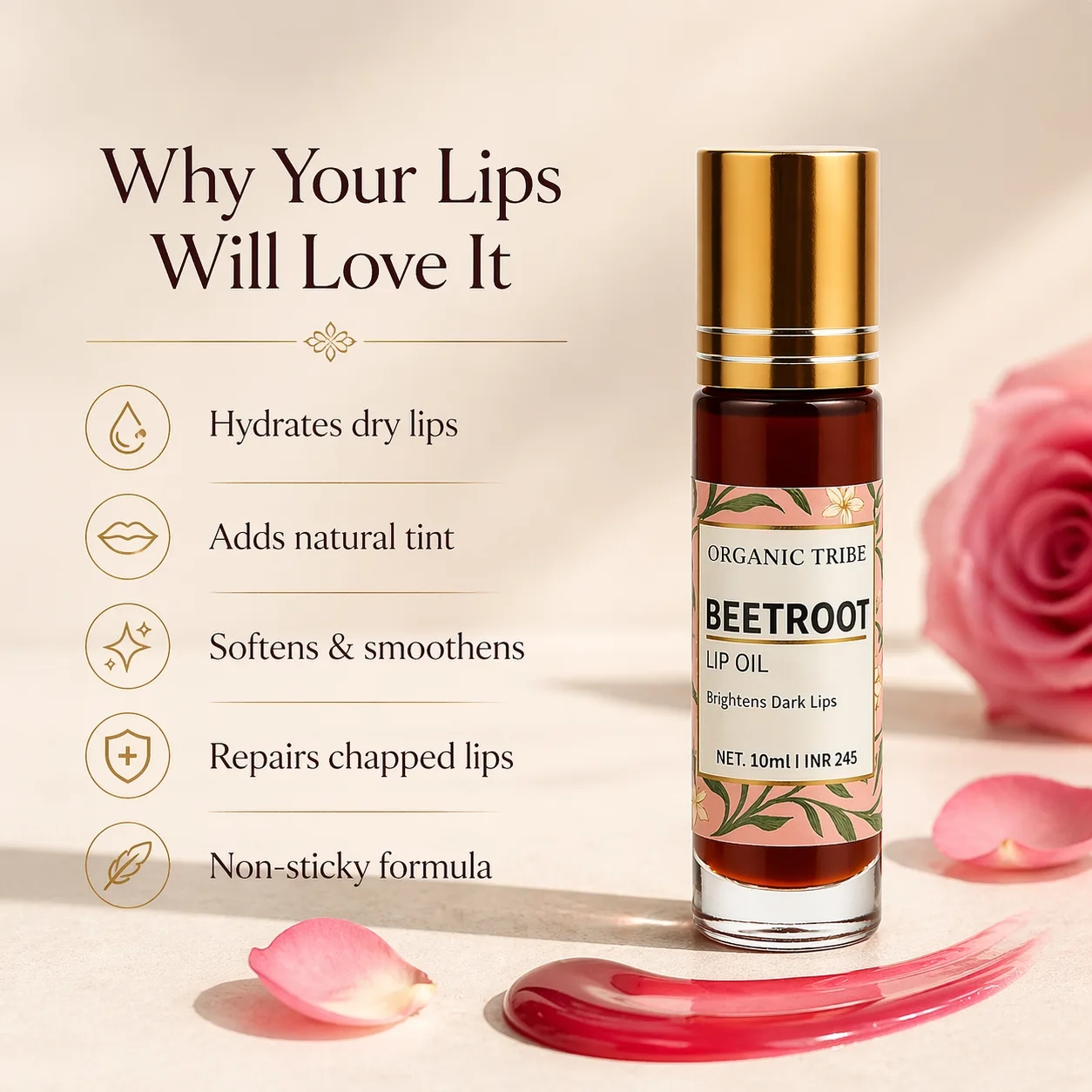 Beetroot Lip Oil Properties.- organic Tribe